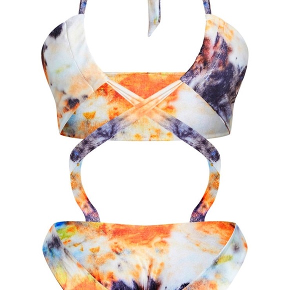 COPY - Orange Tie Dye Cross Strap Ruched Mini Swimsuit - Picture 5 of 6